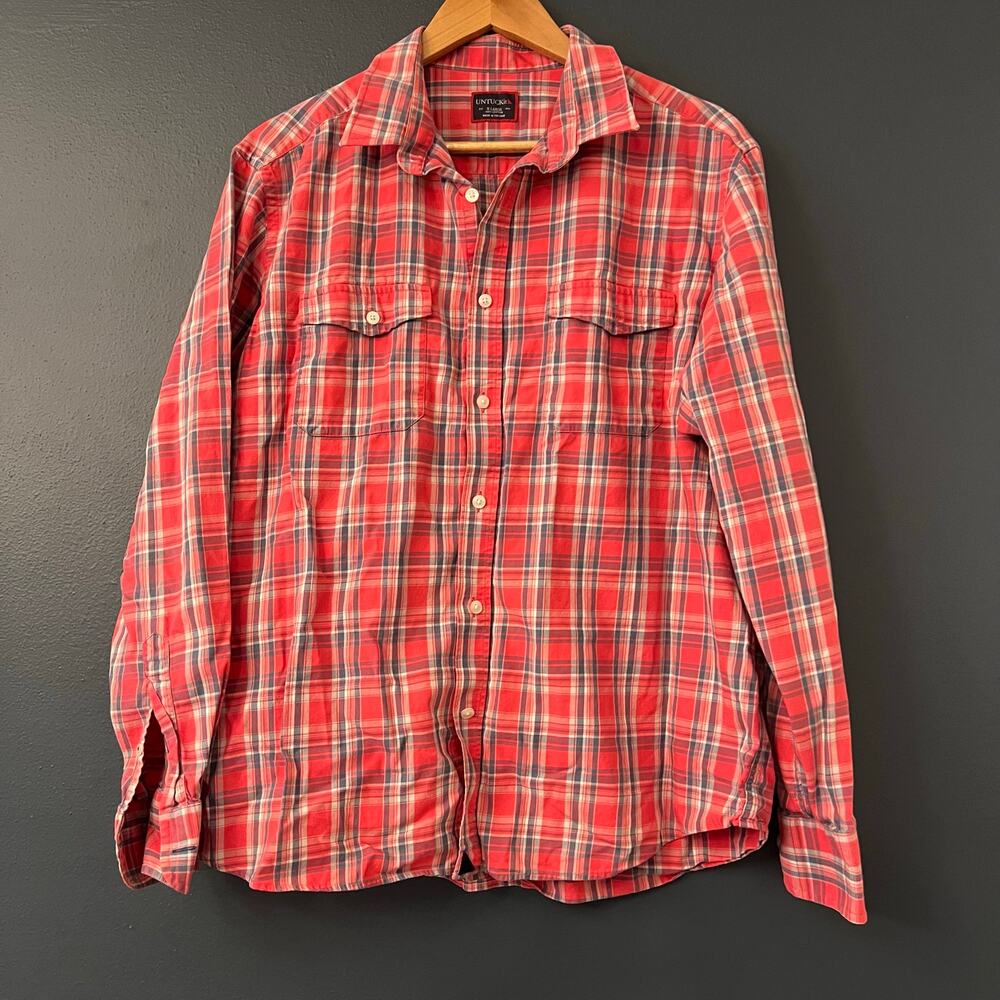 UNTUCKit Ojai red plaid button down shirt mens XL cotton